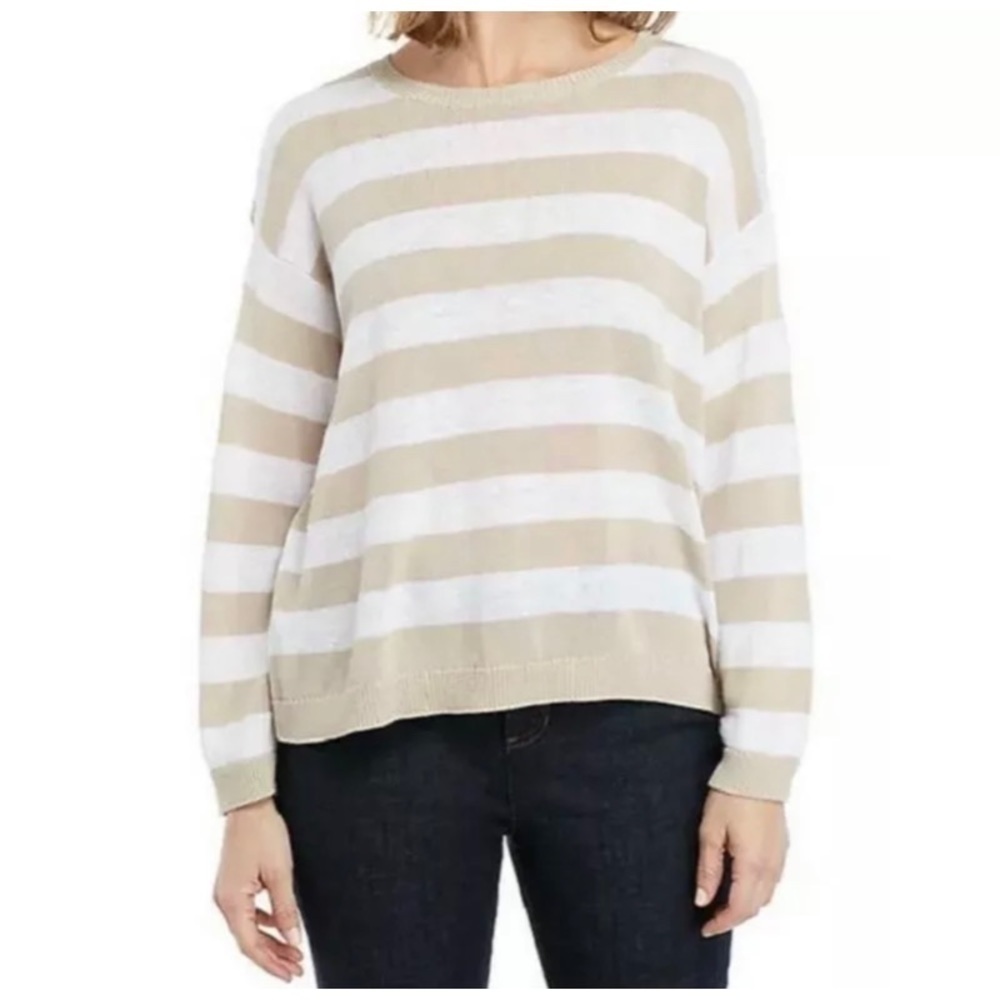 NEW EILEEN FISHER Linen Silk Cotton Blend Striped Box Sweater